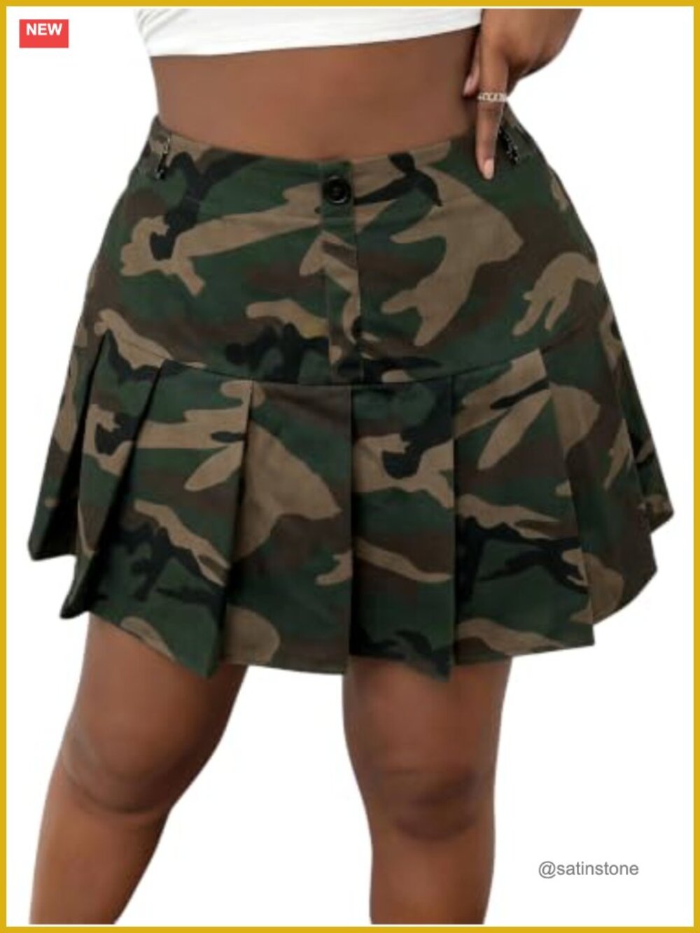 Plus Size Camo Print High Waisted Pleated A-Line Mini Skirt